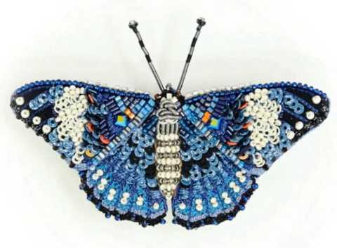 Blue Calico Cracker Butterfly Brooch