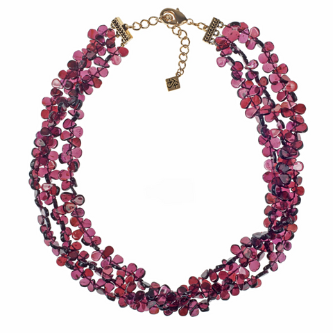 Three Strand Garnet Teardrop Necklace