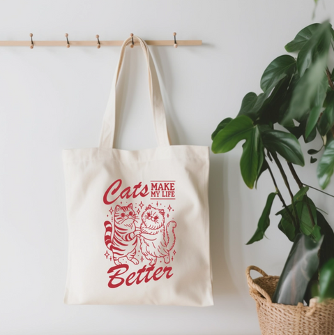 Cats Make Life Better Canvas Tote Bag