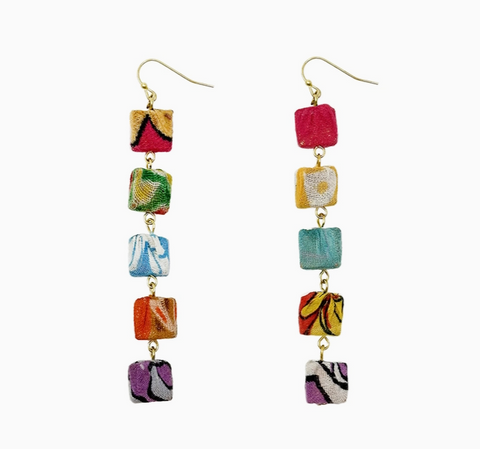 Kantha Fluid Square Quintet Earrings