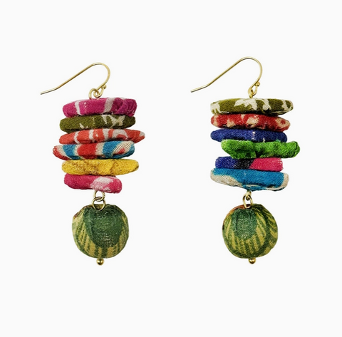 Kantha Stacked Triangle Earrings