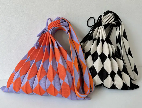 Large Knit Pleated Crossbody Shoulder Bag