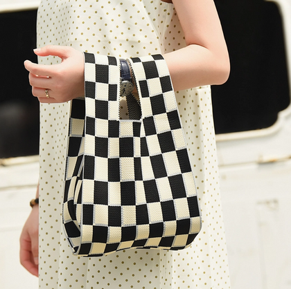 Checkered Knit Tote