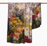 Silk Blend Shawl Tiffany Peonies & Iris