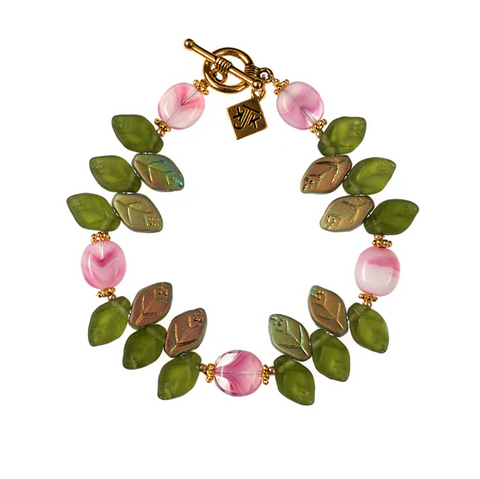 Pink + Green Leaf Bracelet