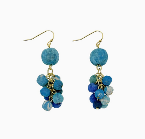 Kantha Azure Dangle Cluster Earrings